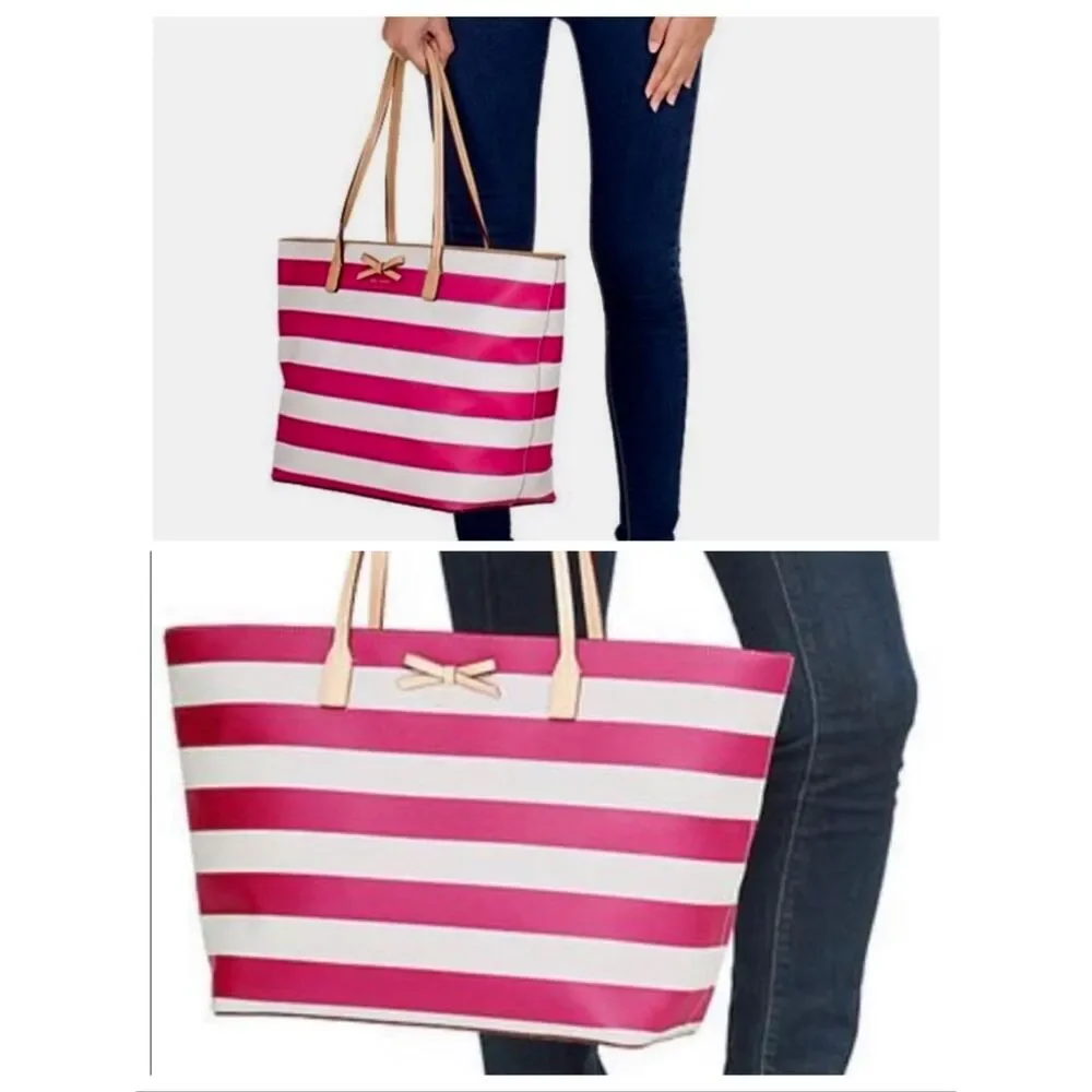 KATE SPADE NEW YORK - Eden Street Margareta Tote in Pink & White Coated Canvas